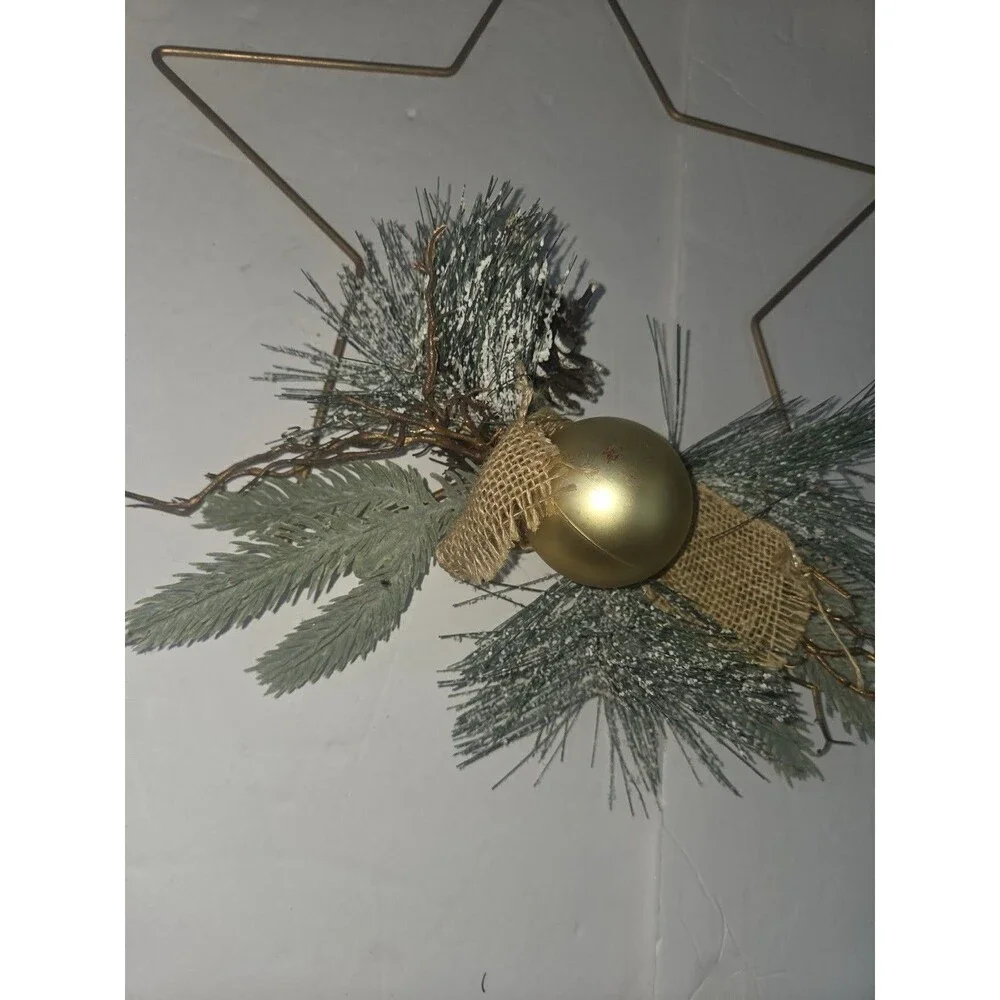 Star Hanging Decorative Christmas Ornament w/ Faux Pine, Pinecone Gold Ball